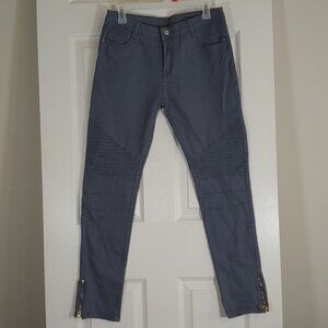 Grey Blue Purple Textured Stretch Cotton Denim Jeans Pants Ankle Zip Size L